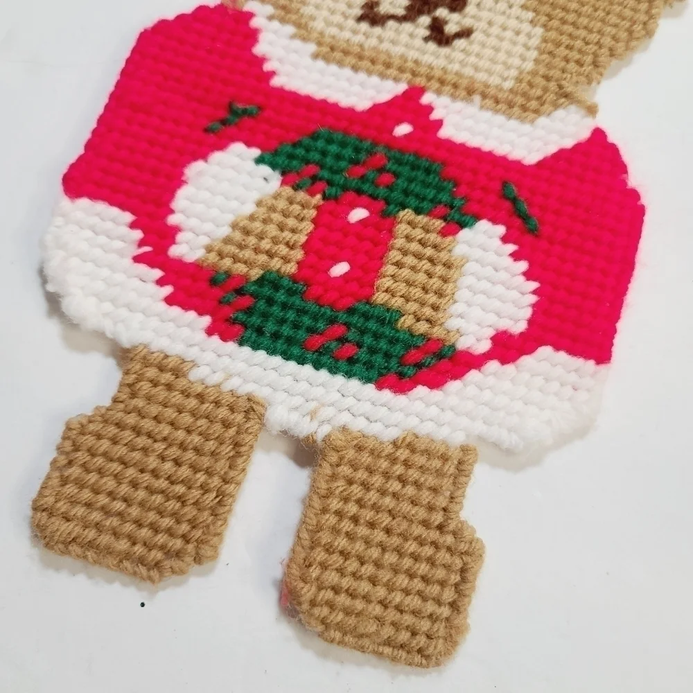 Vintage 80s 90s Kawaii Teddy Bear Yarn Stitch Christmas Decor
